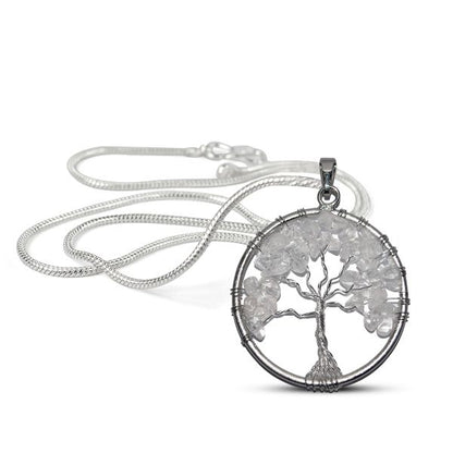 Natural Crystal Stone Tree of Life Pendant Size 35-40 mm with Metal Chain