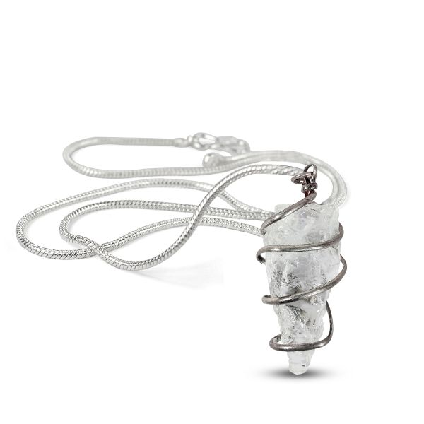 Natural Crystal Stone Wire Wrapped Pendant - Locket with Metal Chain