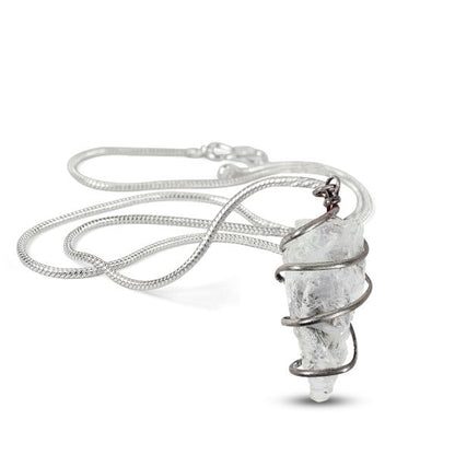 Natural Crystal Stone Wire Wrapped Pendant - Locket with Metal Chain