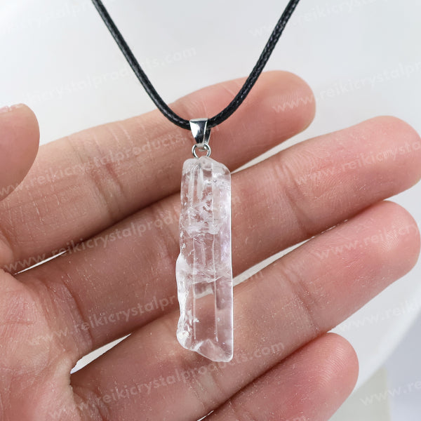 Natural Clear Quartz Pencil Pendant/Locket With Thread Crystal Stone Pendant For Unisex
