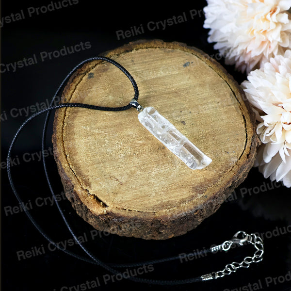 Natural Clear Quartz Pencil Pendant/Locket With Thread Crystal Stone Pendant For Unisex