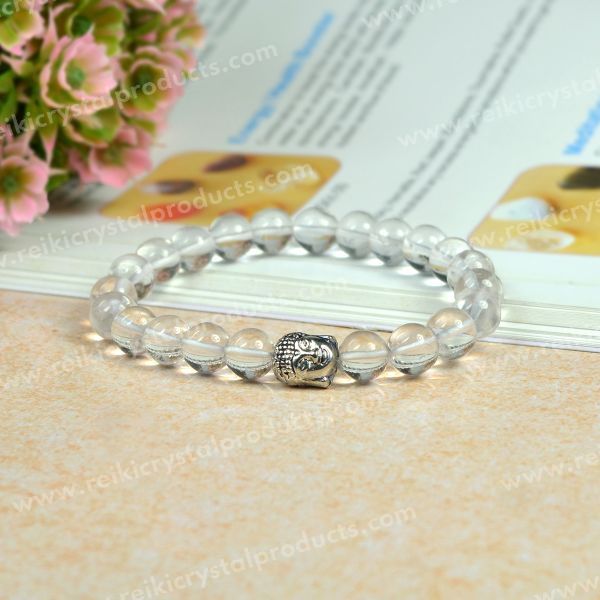 Natural Crystal Stone with Buddha Head Charm 8 mm Bracelet