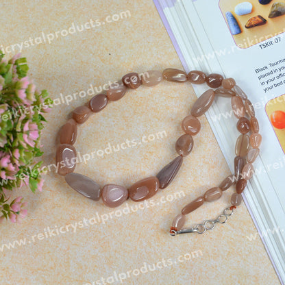 Coffee Moonstone Tumbled Stone Crystal Necklace