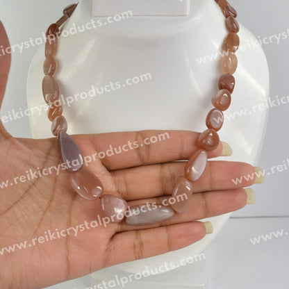 Natural Crystal Stone Coffee Moonstone Necklace for Women