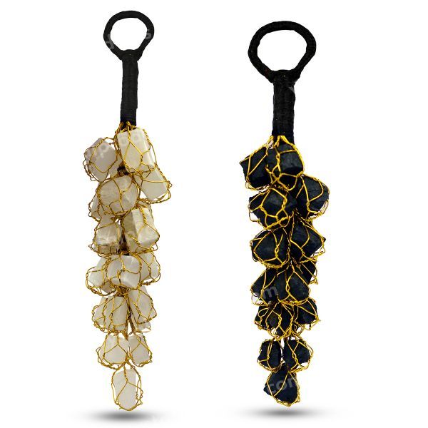 Black Tourmaline / Selenite Tumble Stone Car Hanging or Door Hanging Accessories Pack of 2 Pc