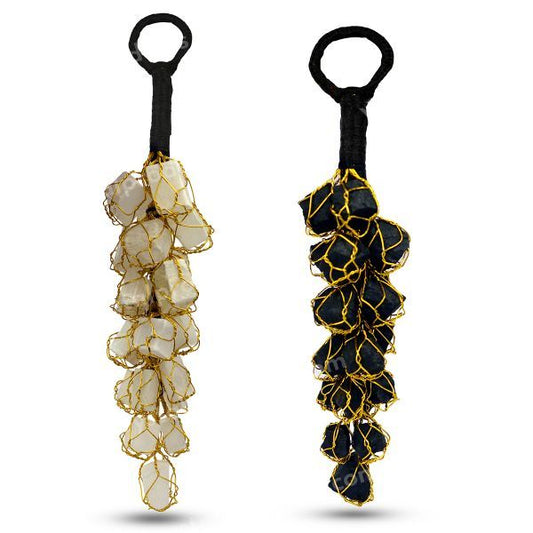 Black Tourmaline / Selenite Tumble Stone Car Hanging or Door Hanging Accessories Pack of 2 Pc