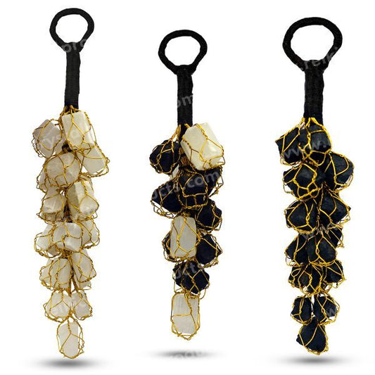 Black Tourmaline / Selenite Tumble Stone Car Hanging or Door Hanging Accessories Pack of 3 Pc