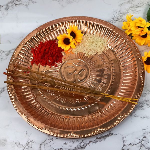 Copper Pooja Aarti Thali with Roli Chawal Size - 203 mm (Color : Copper)