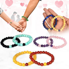 Natural Crystal Stone 8 mm Round Beads Couple Combo Bracelet