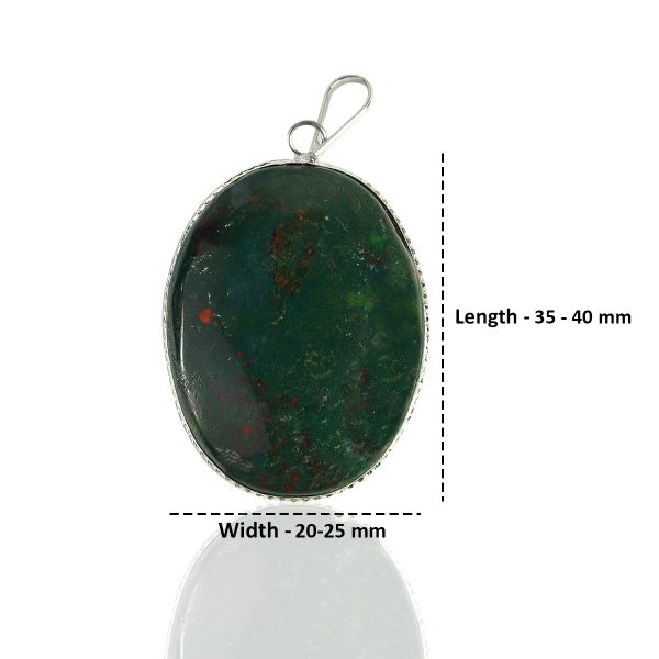 Bloodstone Oval Shape Pendant with Metal Chain