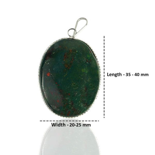 Bloodstone Oval Shape Pendant with Metal Chain