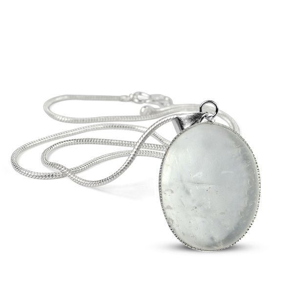 Natural Crystal Stone Oval Shape Pendant - Locket with Metal Chain