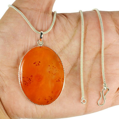 Natural Carnelian Oval Shape Pendant/Locket with Chain