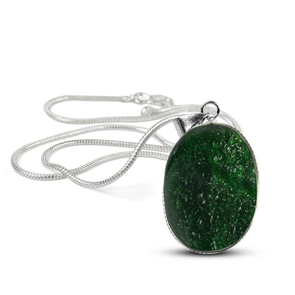 Natural Green Aventurine Oval Pendant with Metal Chain Reiki Charged