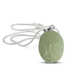 Natural Green Jade Oval Pendant with Metal Chain