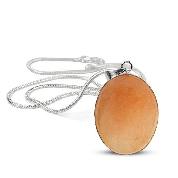Natural Crystal Stone Oval Shape Pendant - Locket with Metal Chain