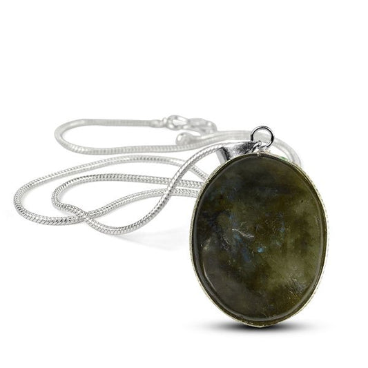 Labradorite Oval Shape Pendant with Chain