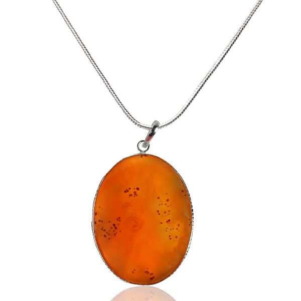 Natural Carnelian Oval Shape Pendant/Locket with Chain