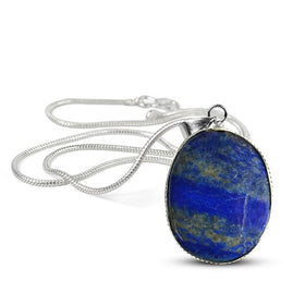 Natural Lapis Lazuli Oval Shape Pendant - Locket with Metal Chain