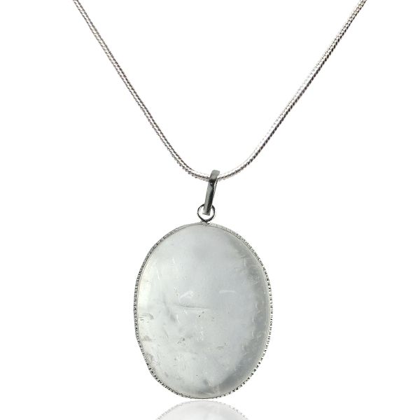 Natural Clear Quartz Oval Shape Pendant/Locket with Chain