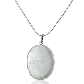 Elegant Clear Quartz Oval Locket on Metal Chain for Women and Men