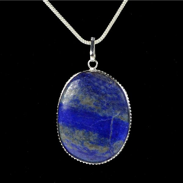 Natural Lapis Lazuli Oval Shape Pendant - Locket with Metal Chain