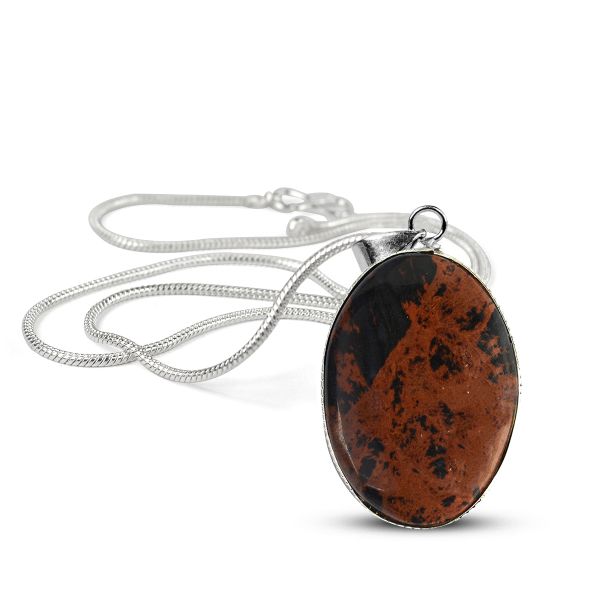 Mahogany Obsidian Oval Shape Pendant with Chain