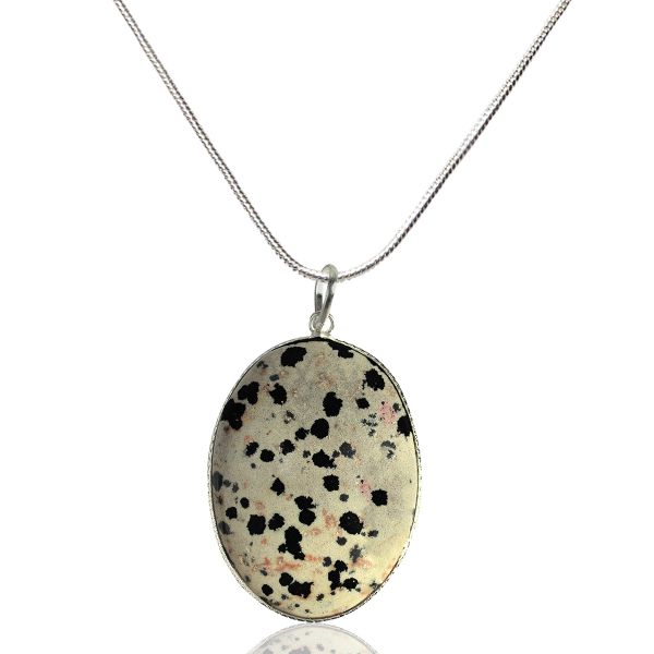 Dalmatian Jasper Oval Pendant Jewelry with Chain