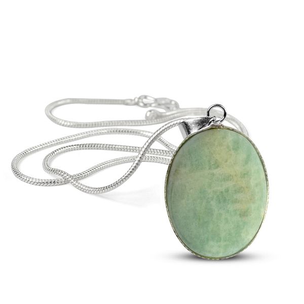 Natural Amazonite Oval Pendant with Metal Chain