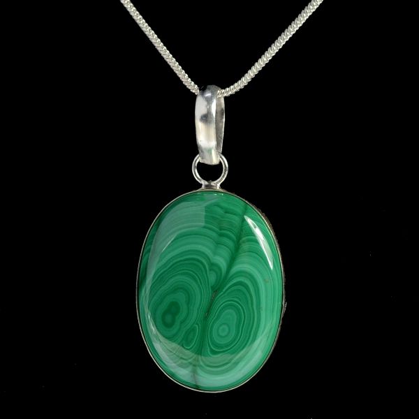 Malachite Synthetic Oval Shape Pendant with Chain