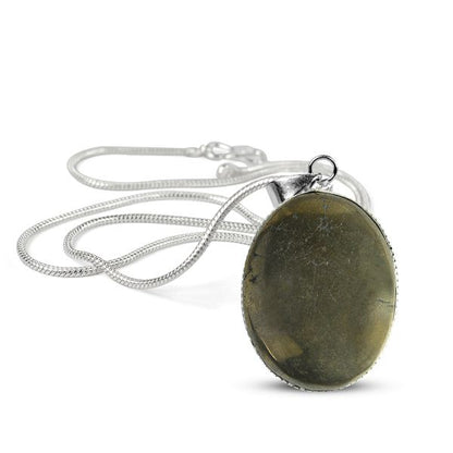 Natural Pyrite Oval Pendant with Metal Chain