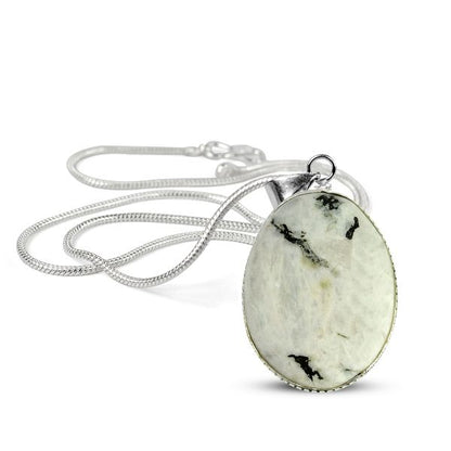 Natural Crystal Stone Oval Shape Pendant - Locket with Metal Chain