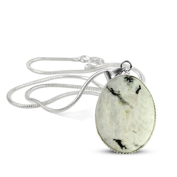Rainbow Moonstone Oval Shape Pendant with Chain
