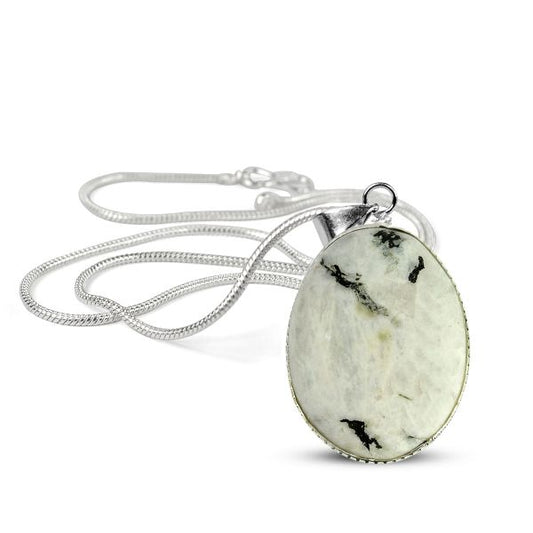 Rainbow Moonstone Oval Shape Pendant with Chain
