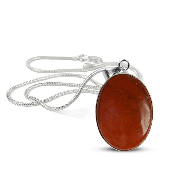 Natural Red Jasper Oval Shape Pendant - Locket with Metal Chain