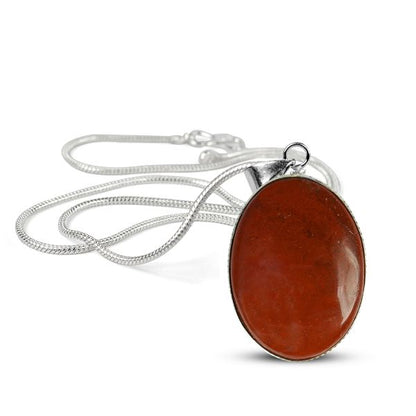 Natural Red Jasper Oval Shape Pendant - Locket with Metal Chain