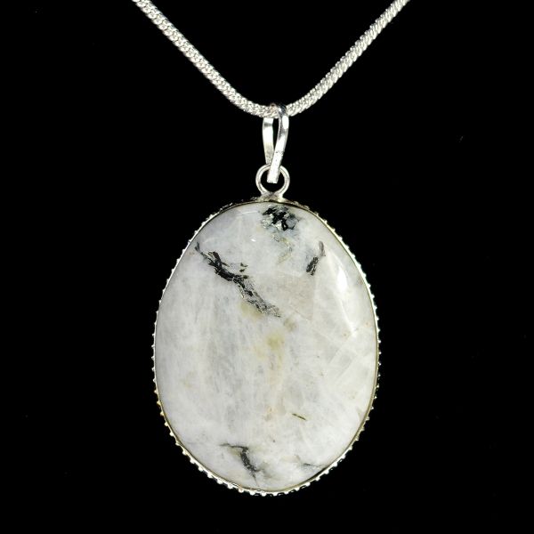 Rainbow Moonstone Oval Shape Pendant with Chain