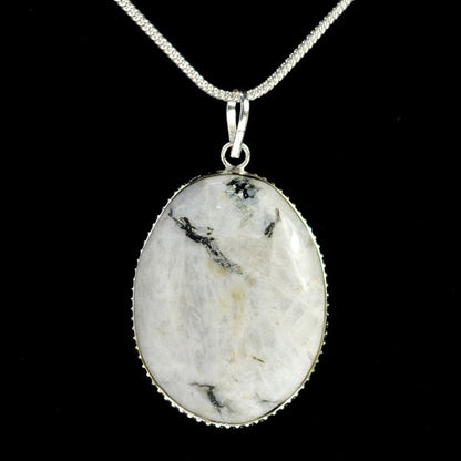 Rainbow Moonstone Oval Shape Pendant with Chain