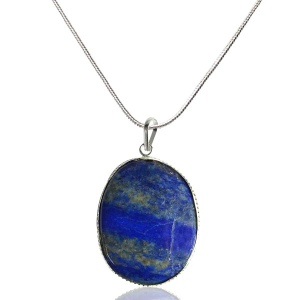 Natural Lapis Lazuli Oval Shape Pendant - Locket with Metal Chain