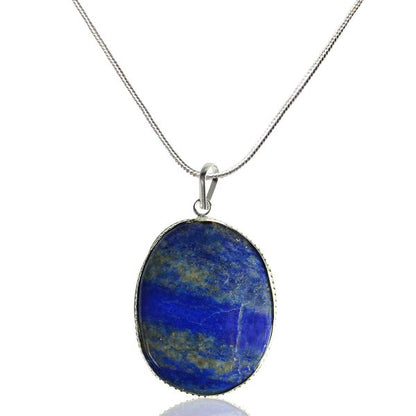 Natural Lapis Lazuli Oval Shape Pendant - Locket with Metal Chain