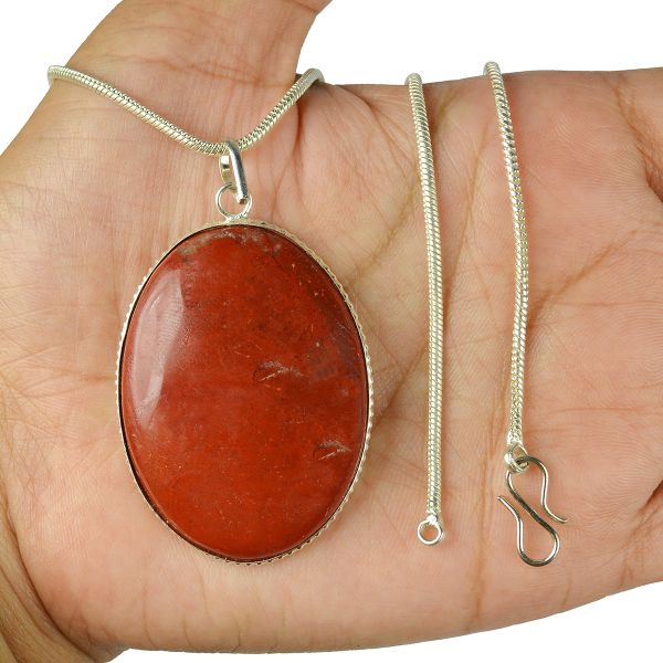 Natural Red Jasper Oval Shape Pendant - Locket with Metal Chain