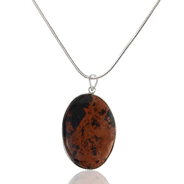 Mahogany Obsidian Oval Shape Pendant with Chain