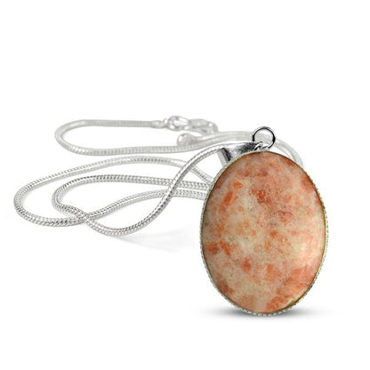 Natural Crystal Stone Oval Shape Pendant - Locket with Metal Chain