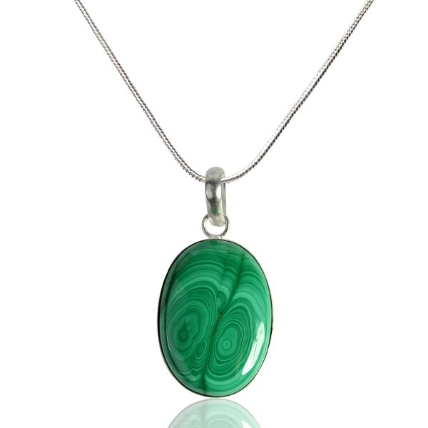 Malachite Synthetic Oval Shape Pendant with Chain