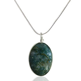 Polished Moss Agate Crystal Oval Pendant Close View