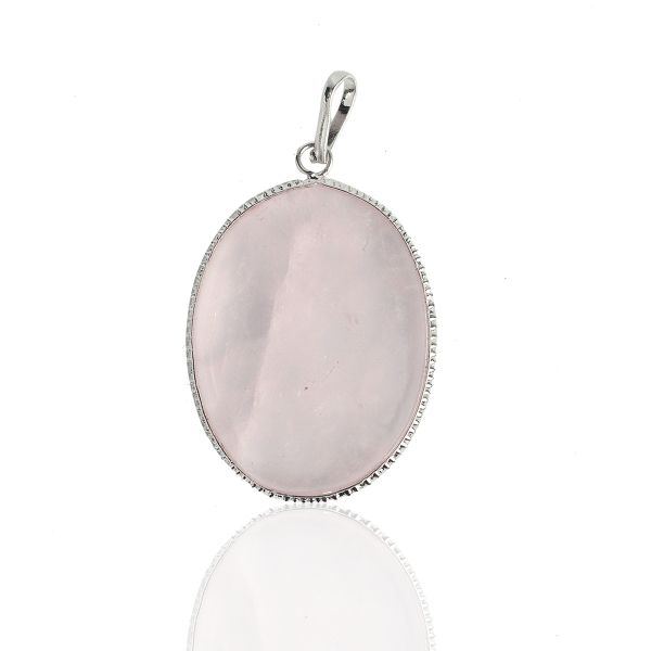 Natural Rose Quartz Oval Shape Pendant with Metal Chain