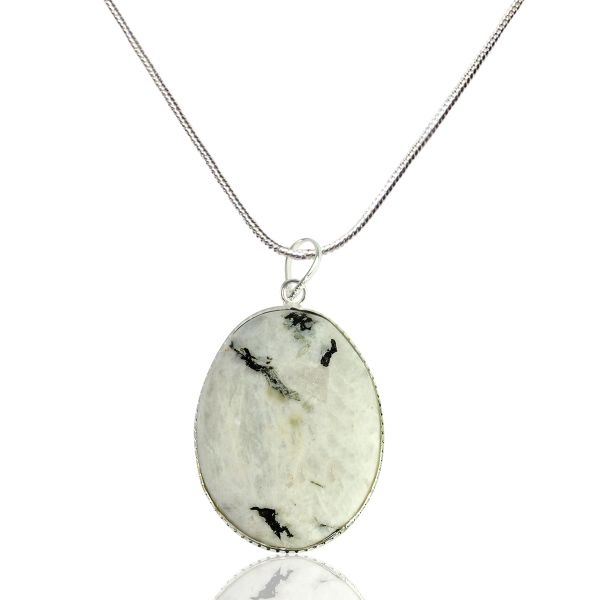 Rainbow Moonstone Oval Shape Pendant with Chain