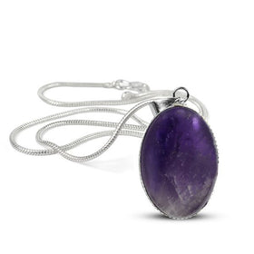 Amethyst Oval Shape Pendant with Metal Chain