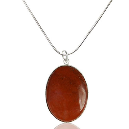 Natural Red Jasper Oval Shape Pendant - Locket with Metal Chain
