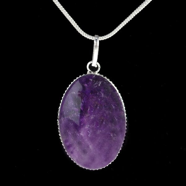 Amethyst Oval Shape Pendant with Metal Chain